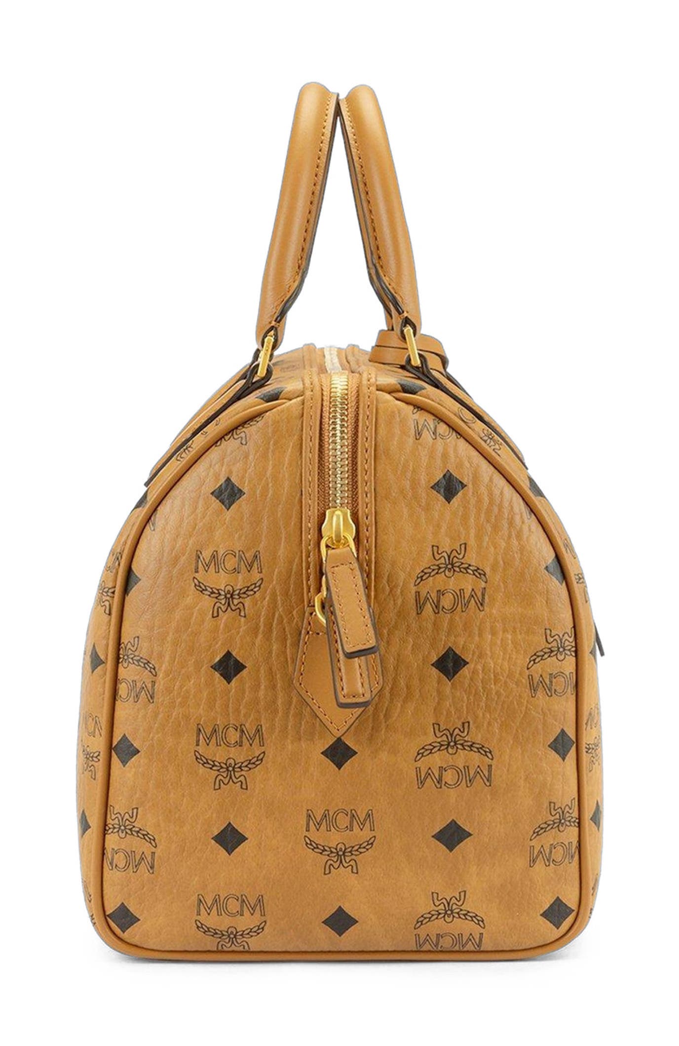 MCM Medium Ella Boston Bag in Visetos, Alternate, color, Cognac