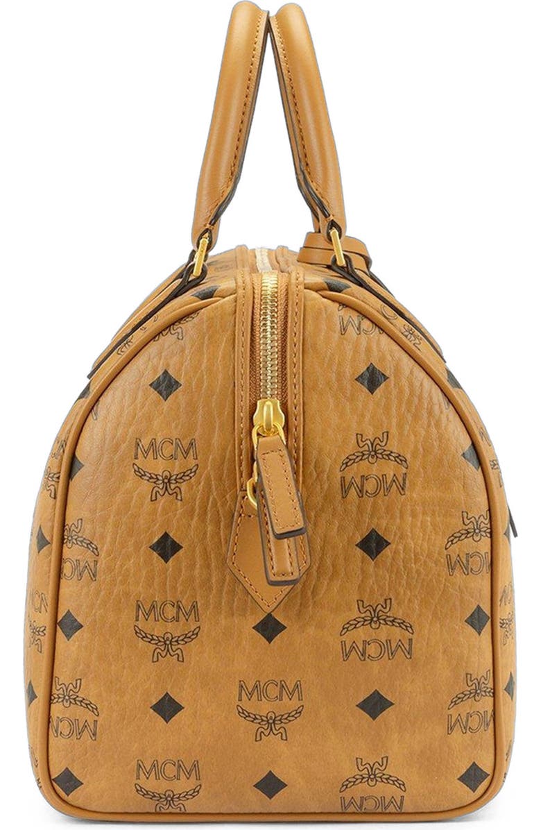 MCM Medium Ella Boston Bag in Visetos, Alternate, color, Cognac