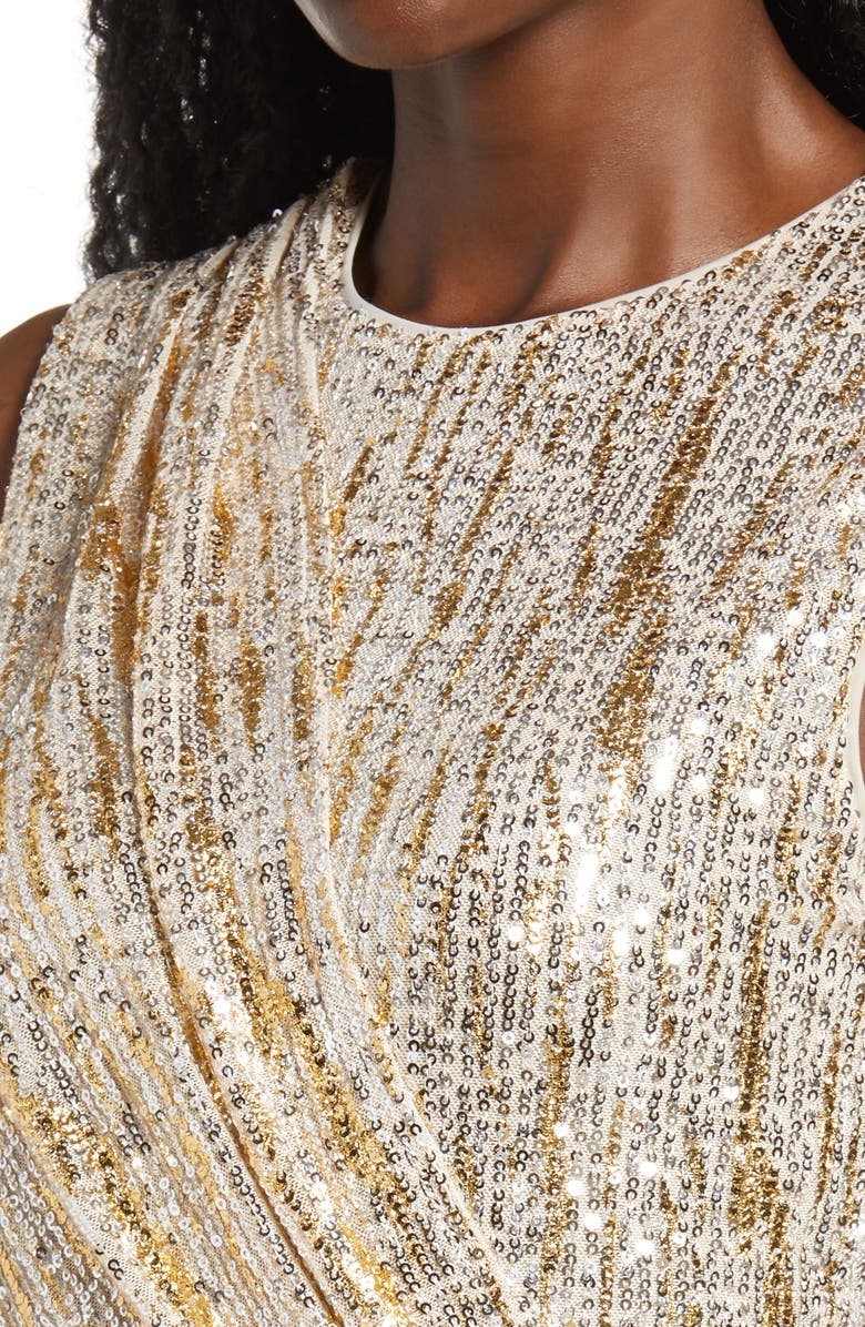 Saylor Briar Gold Foiled Sequin Sleeveless Jumpsuit, Alternate, color, 