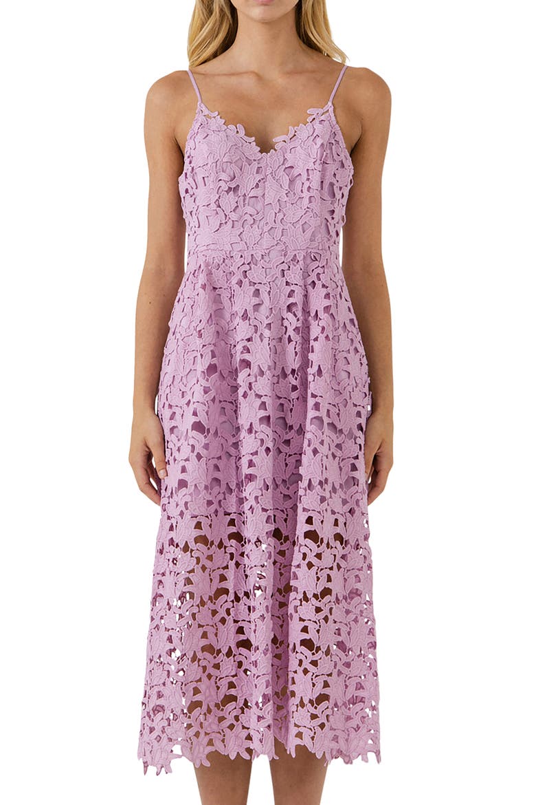 Lace Spaghetti Strap Midi Dress, Alternate, color, LILAC