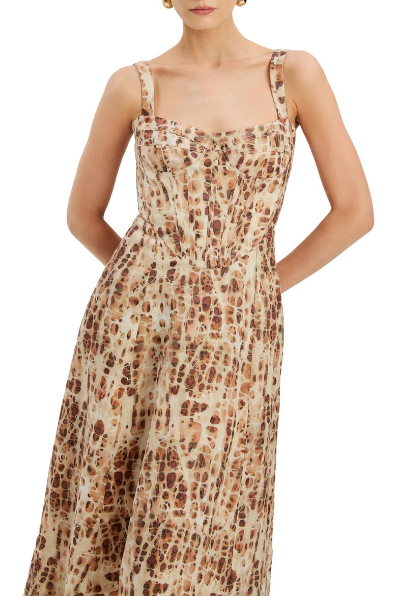 Lilah Pebble Print Corset Midi Dress, Alternate, color, PEBBLE PRINT