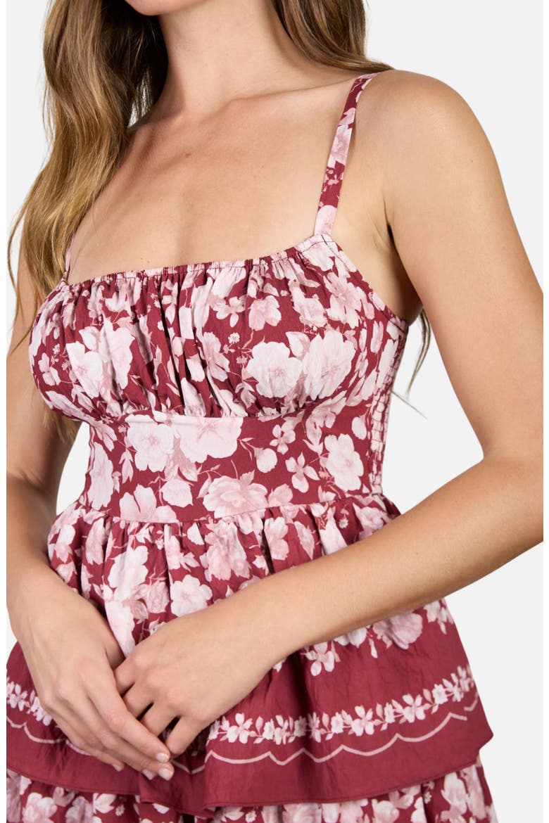 Floral Tiered Midi Dress, Alternate, color, BURGUNDY