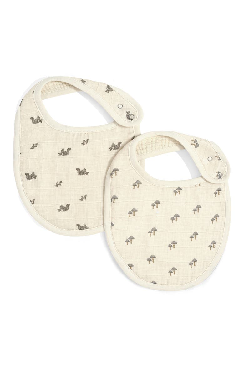 Assorted 2-Pack Organic Cotton Muslin Bibs, Main, color, MUSHROOMS/SQUIRRELS