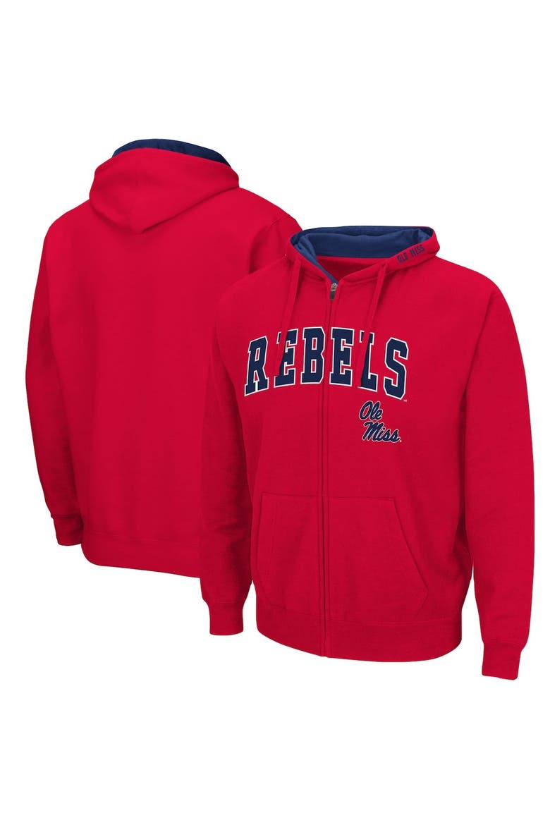 Men's Colosseum Red Ole Miss Rebels Arch & Logo 3.0 Full-Zip Hoodie, Main, color, Red