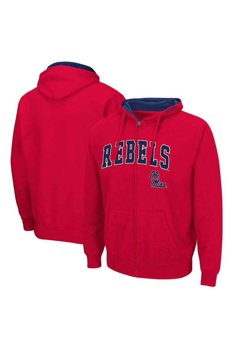 COLOSSEUM Men's Colosseum Red Ole Miss Rebels Arch & Logo 3.0 Full-Zip Hoodie, Main, color, Red