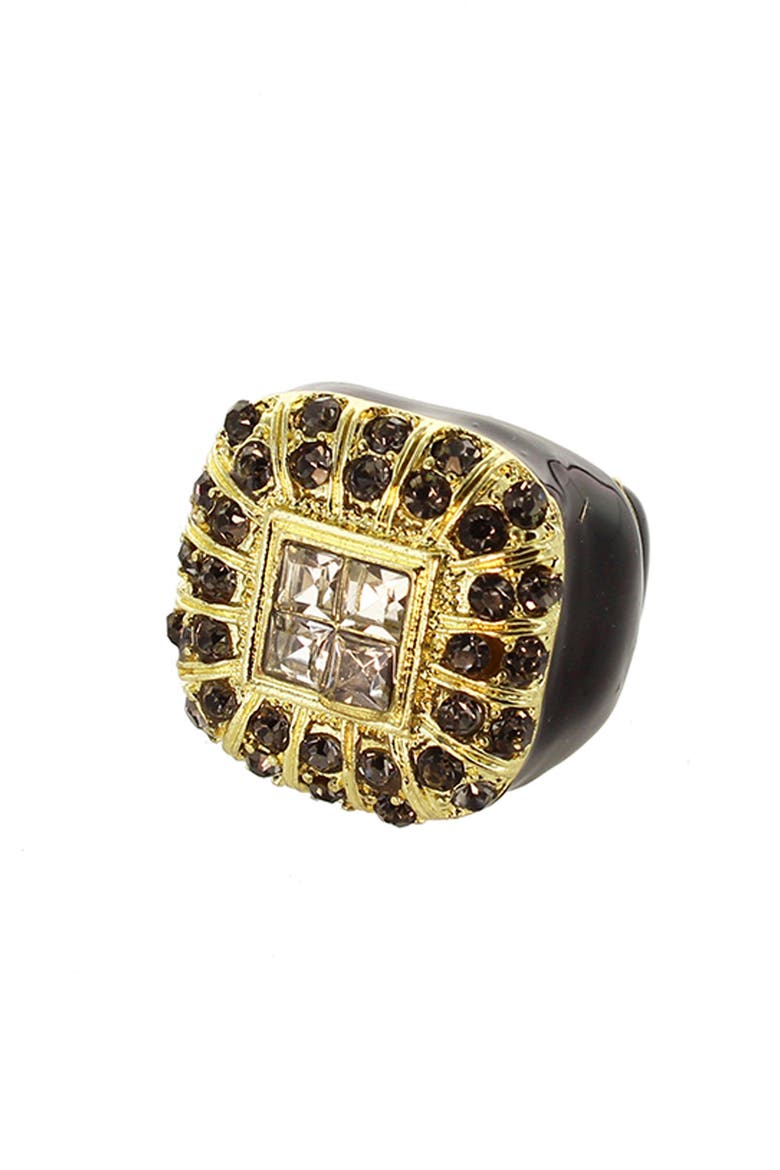 Crystal & Resin Cocktail Ring, Main, color, BLACK