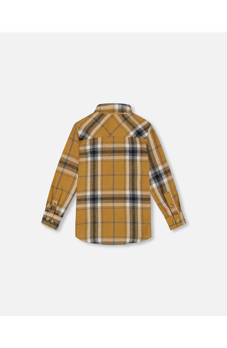 Deux par Deux Little Boy's Button Down Flannel Shirt With Pocket Plaid Golden Yellow And Gray, Alternate, color, 