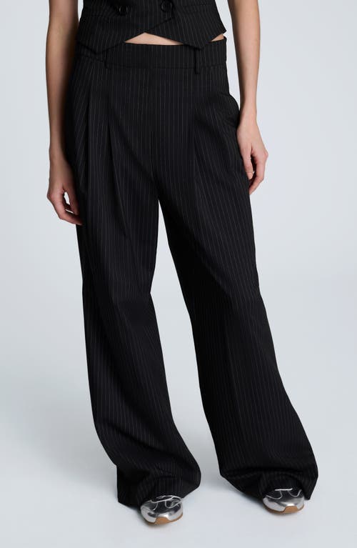 Kenneth Cole High Waist Pinstripe Wide Leg Pants In Black