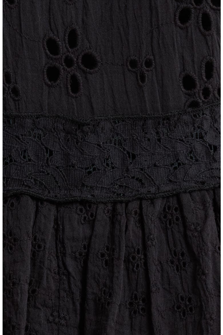 Roxanne Long Sleeve Sheer Cotton Broderie Anglaise Cover-Up Dress, Alternate, color, BLACK