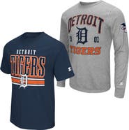 STARTER Men's Starter Heather Gray/Navy Detroit Tigers Two-Pack Long Sleeve & Short Sleeve T-Shirt Set