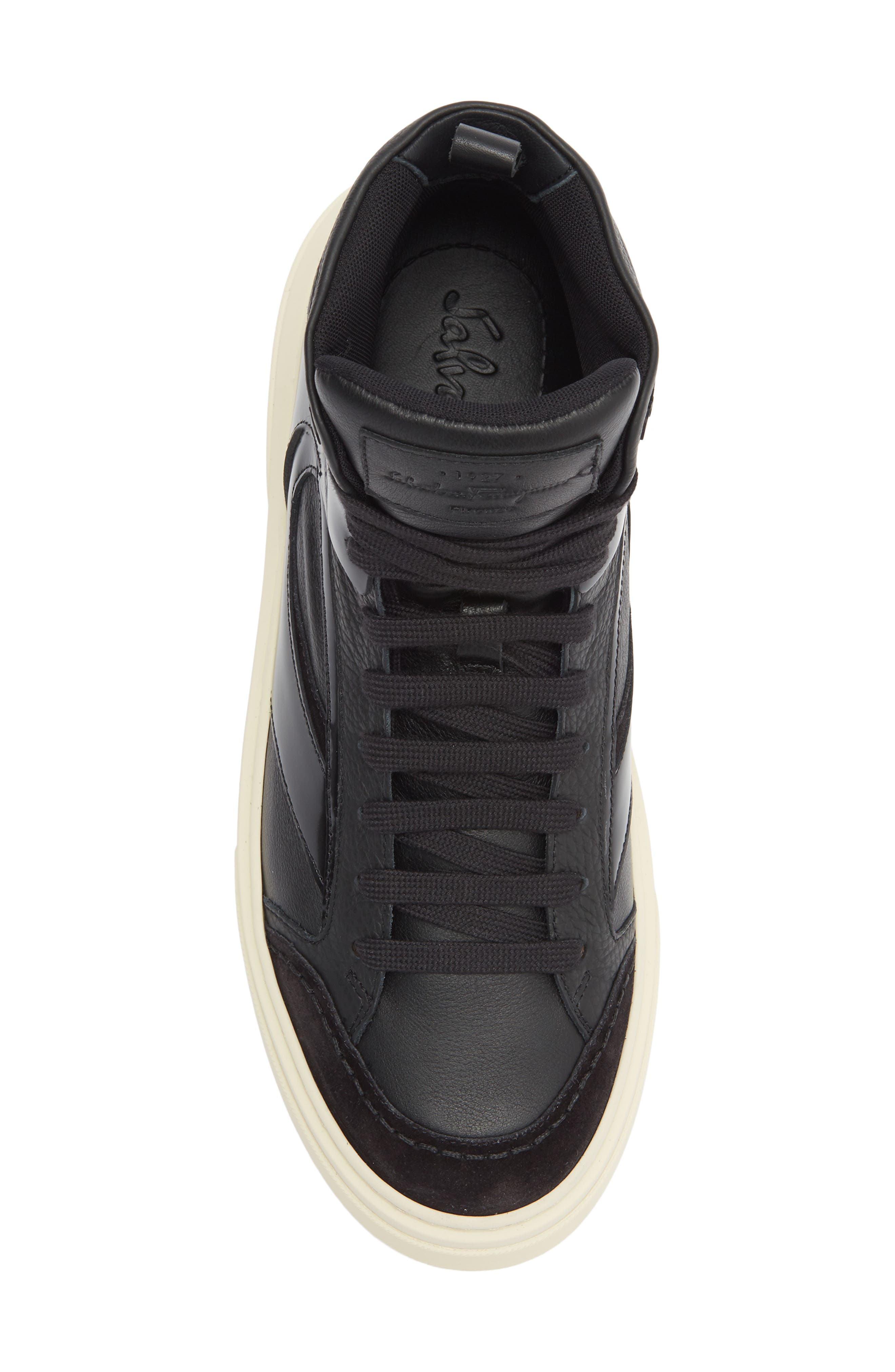 FERRAGAMO Cassio High Top Sneaker, Alternate, color, Black/ Cream Sole