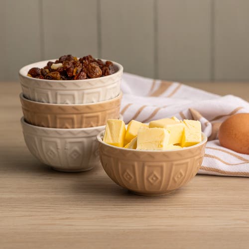Mason Cash Cane Mini Prep Bowl Set, 4 Durable Stoneware Bowls For Kitchen Prep In Brown