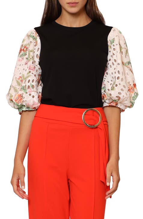 Floral Eyelet Puff Sleeve Blouse