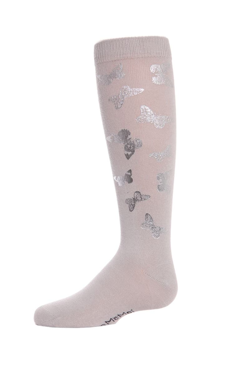 Gold and Gilded Butterfly Knee High Socks, Main, color, Gray