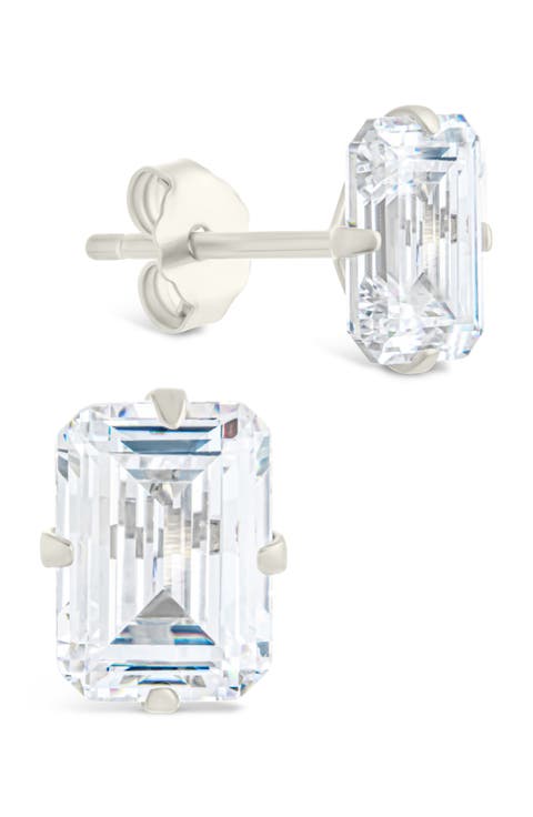 Emerald-Cut Cubic Zirconia Stud Earrings