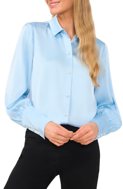 Shop Cece Satin Button-up Shirt In Waterfall