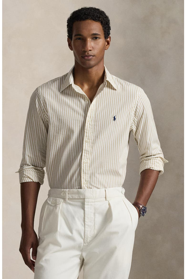 Classic Fit Stripe Cotton Broadcloth Button-Down Shirt, Alternate, color, WHITE COASTAL BEIGE