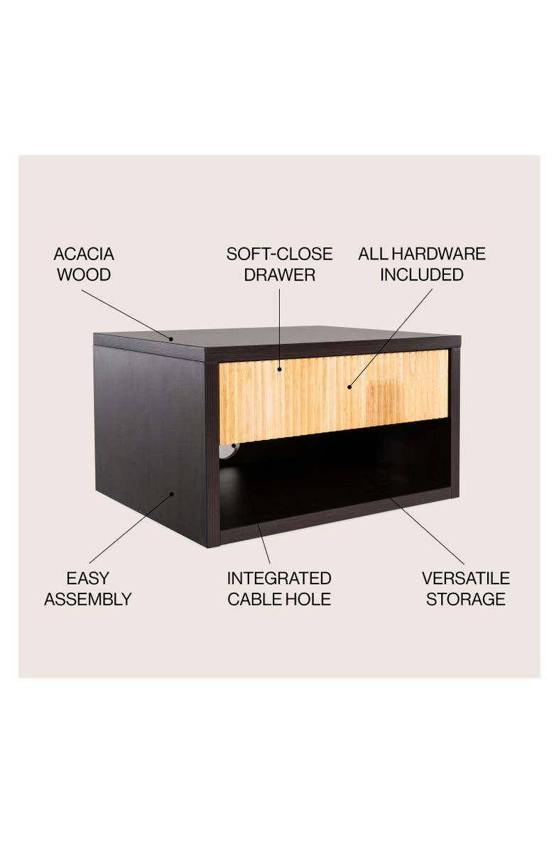 JONATHAN Y Elise Classic Contemporary Floating Wall Mounted Nightstand with Soft-Close Tambour Drawer and Cable Hole, Alternate, color, Black/Light Oak