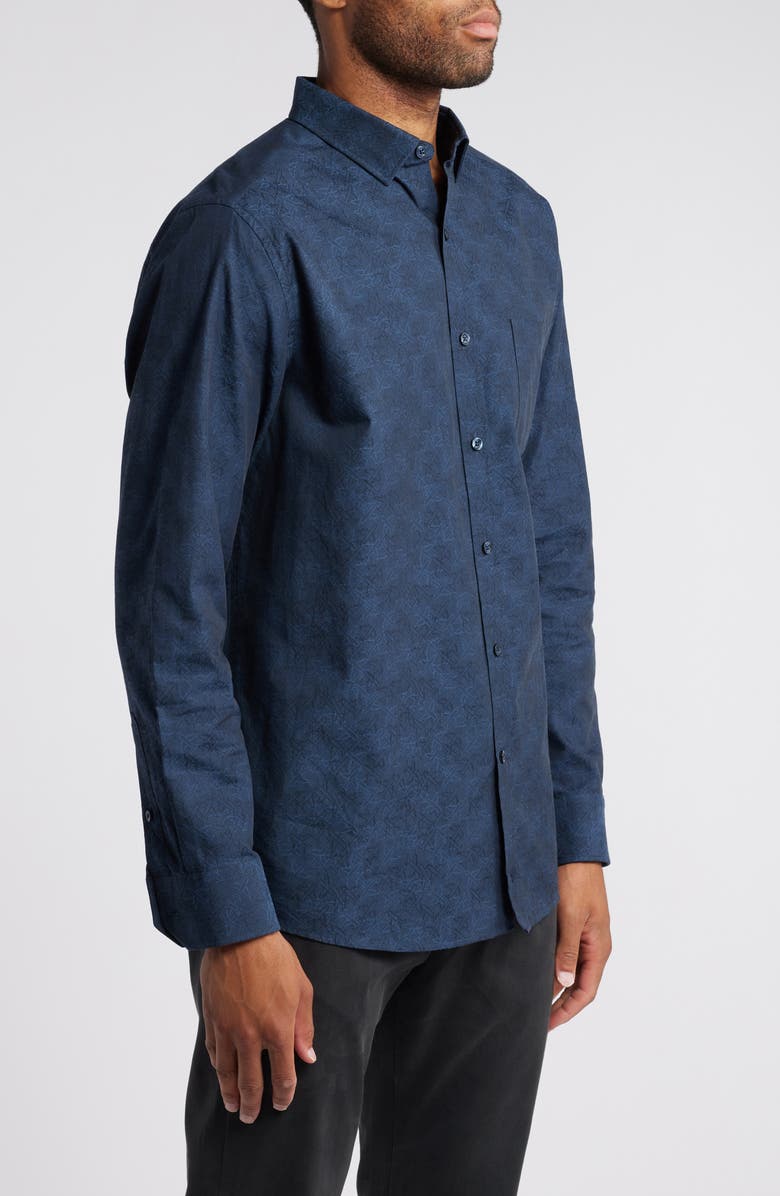 Johnston & Murphy Jacquard Airplane Button-Up Shirt, Alternate, color, 