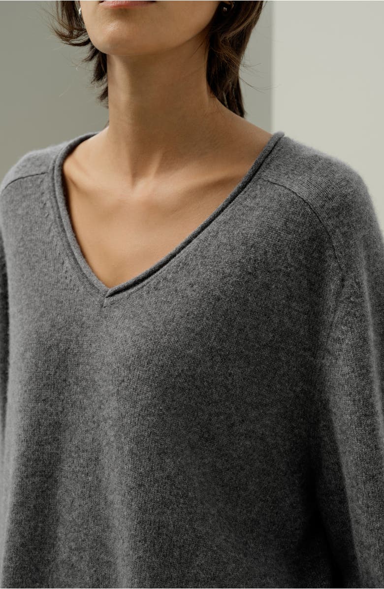 Lilysilk Oversized V-neck Cashmere Sweater, Alternate, color, Thunder