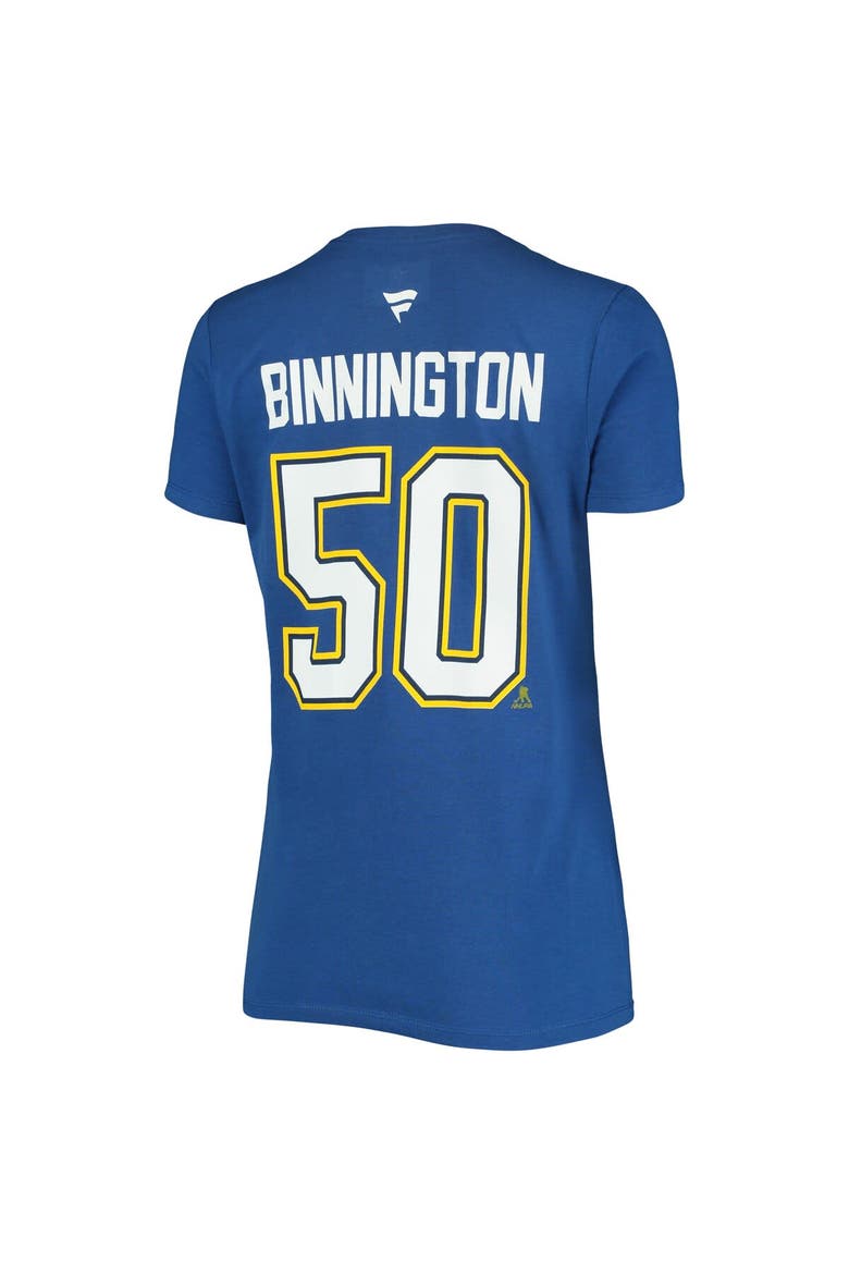 Women's Fanatics Branded Jordan Binnington Blue St. Louis Blues Team Authentic Stack Name & Number V-Neck T-Shirt, Alternate, color, Blue