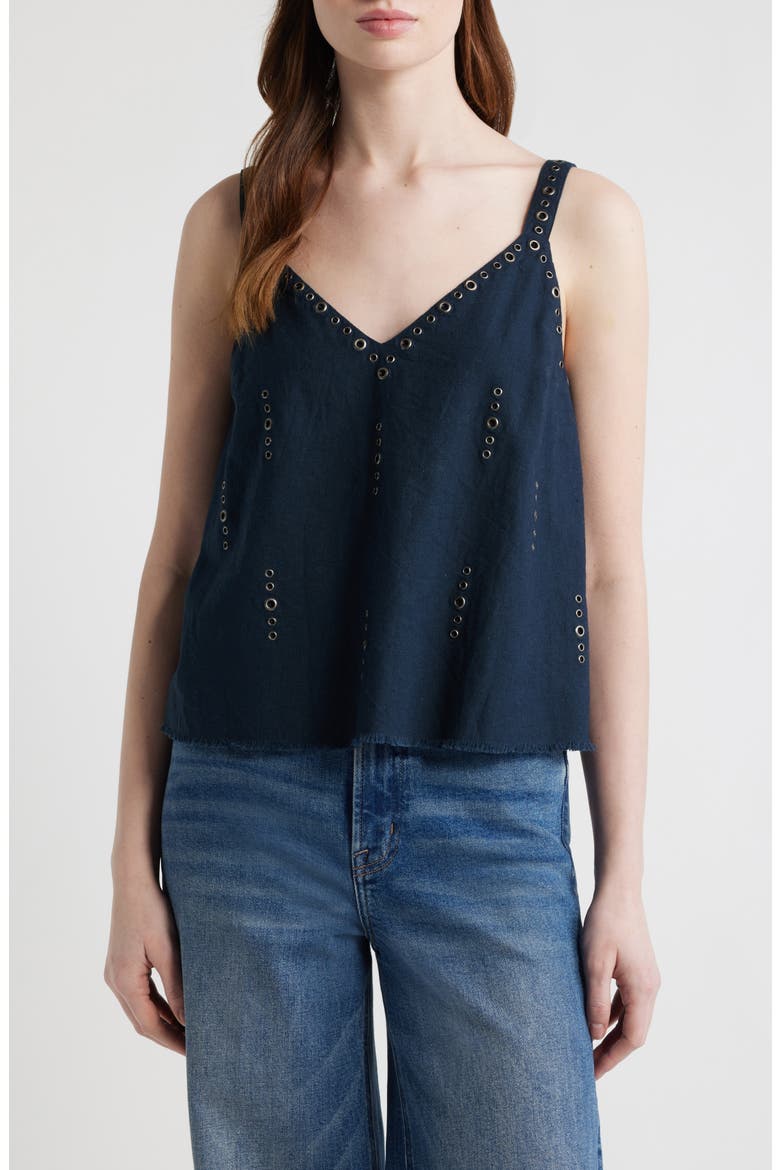Aubrey Grommet Trim Linen & Cotton Camisole, Main, color, SAL