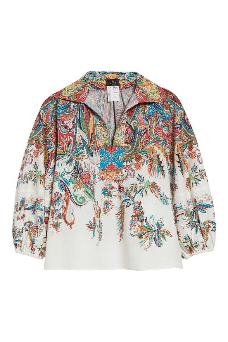 Floral Paisley Cotton Top, Alternate, color, PRINT ON WHITE BASE