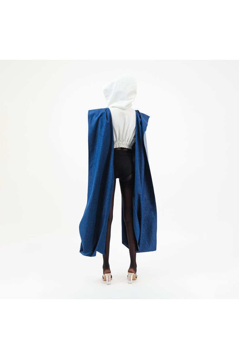 Denim Agbada Sleeves Cropped Hoodie, Alternate, color, White/blue