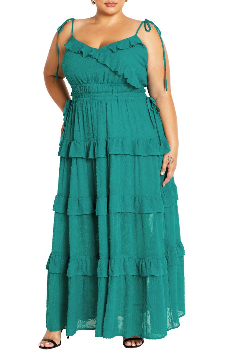 City Chic Renee Ruffle Tie Strap Maxi Dress, Main, color, 