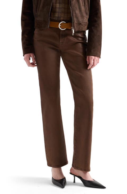 Calie Coated Mid Rise Straight Leg Jeans