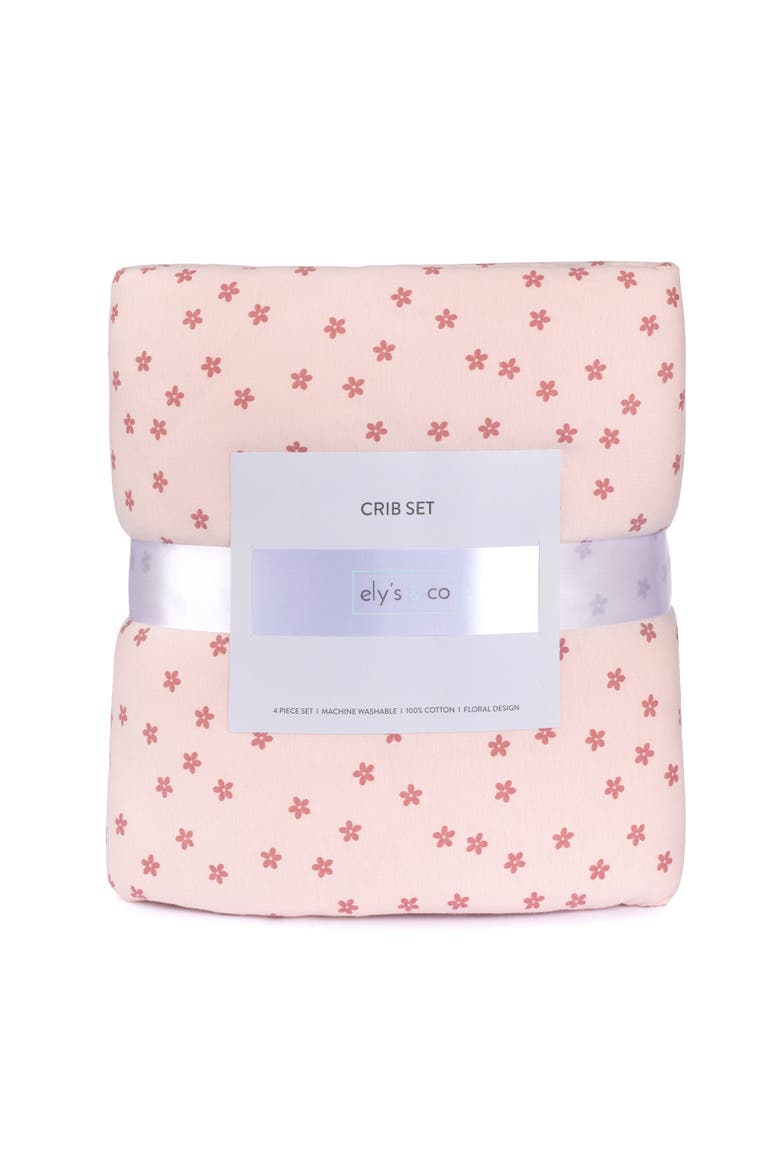Baby Crib Bedding Sets Includes Crib Sheet, Quilted Blanket, Crib Skirt, and Baby Pillowcase, Alternate, color, Pink Floral
