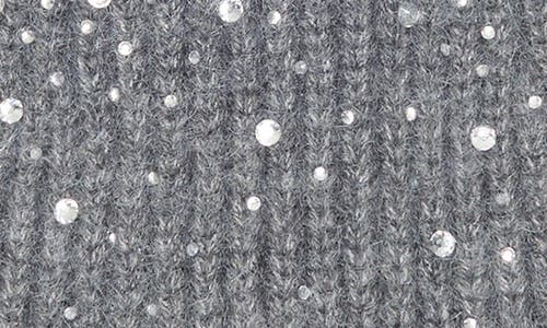 Nanette Lepore Scattered Rhinestone Beanie With Faux Fur Pompom In Gray