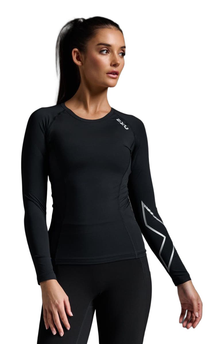2XU Women's Ignition Compression Long Sleeve, Alternate, color, Black/Silver