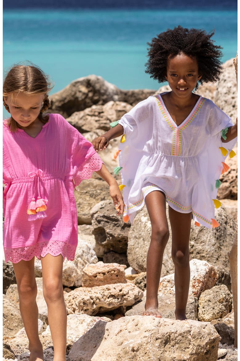 Kids' Coastal Tassel Trim Cotton Cover-Up, Alternate, color, WHITE