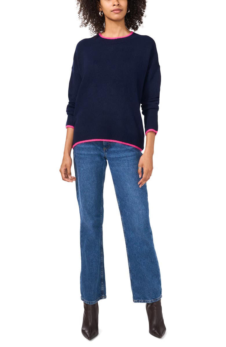 Vince Camuto Tipped Crewneck Sweater, Alternate, color, Classic Navy