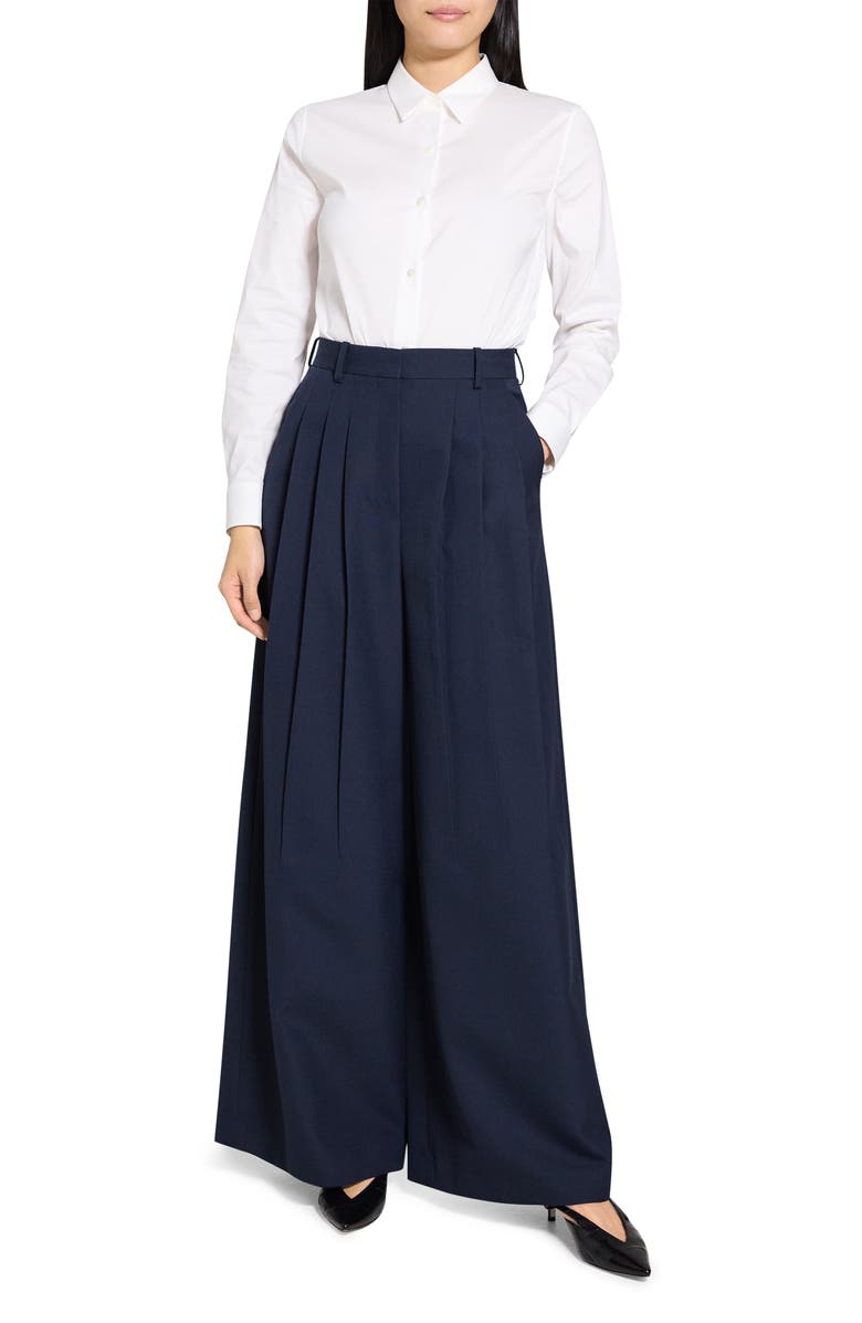 Theory Wool Blend Wide Leg Pants, Alternate, color, Nocturne Navy