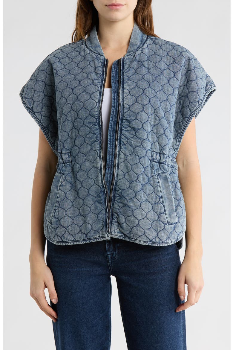 Quilted Short Sleeve Capelet, Main, color, WASHED MID BLUE