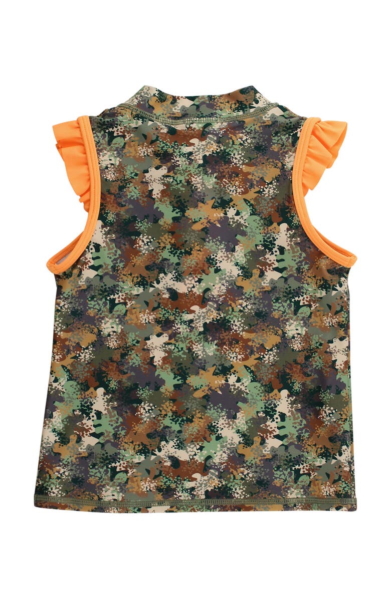 RuffleButts UPF50+ Sleeveless Zip Ruffle Sleeve Active Top, Alternate, color, Classic Camo