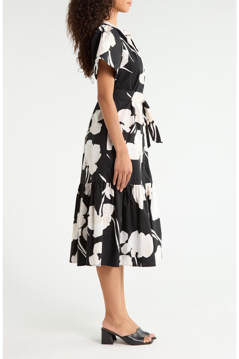 Shadow Floral Cora Button-Up Cotton Midi Dress, Alternate, color, CREAM BLACK
