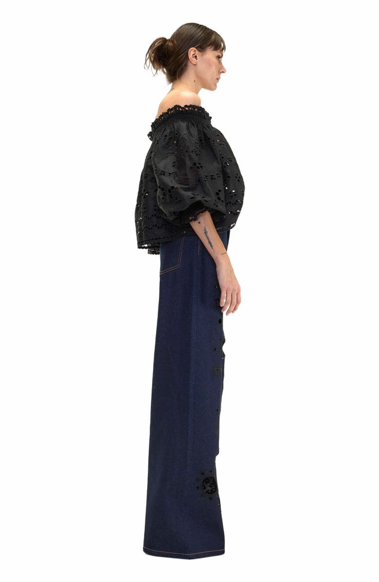 Cynthia Rowley Embroidered Wide-leg Jean, Alternate, color, Navy/Black