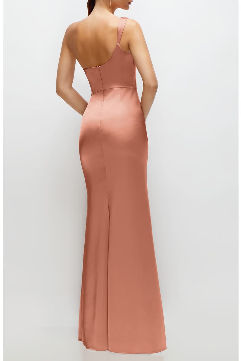 One-Shoulder Satin Charmeuse Gown, Alternate, color, COPPER PENNY