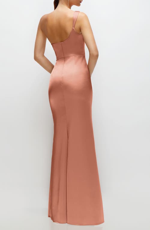 After Six One-shoulder Satin Charmeuse Gown In Copper Penny