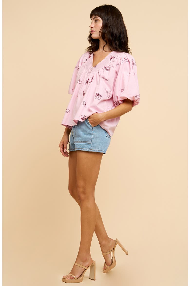 Rosa Embroidered Puff Sleeve Top, Alternate, color, PINK