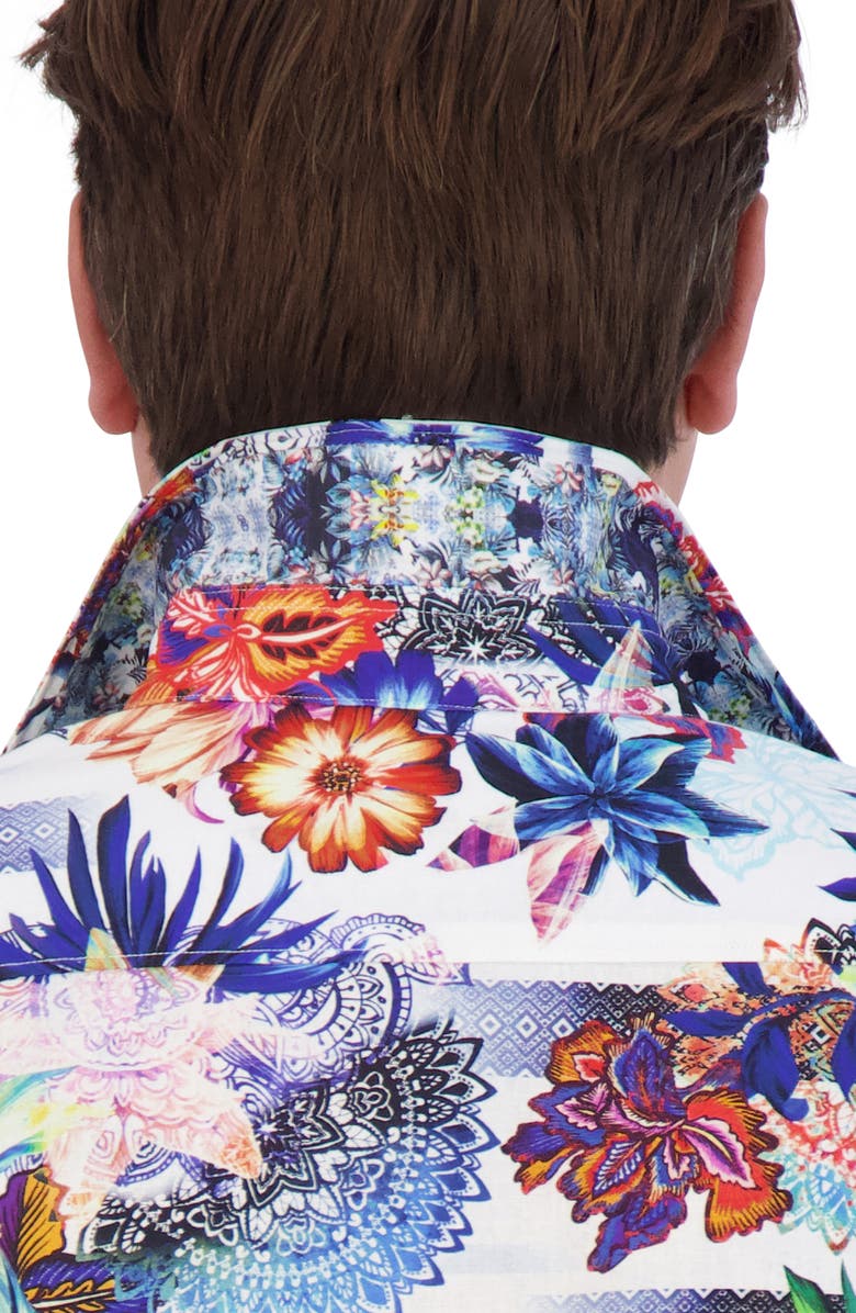 Robert Graham Kendari Floral Short Sleeve Linen & Cotton Button-Up Shirt, Alternate, color,