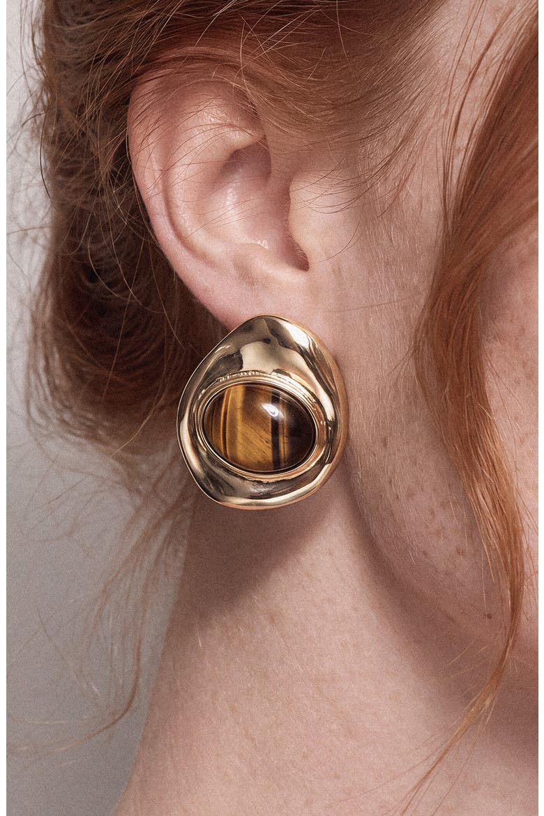 Tiger's Eye Stone Stud Earrings, Alternate, color, TIGERS EYE