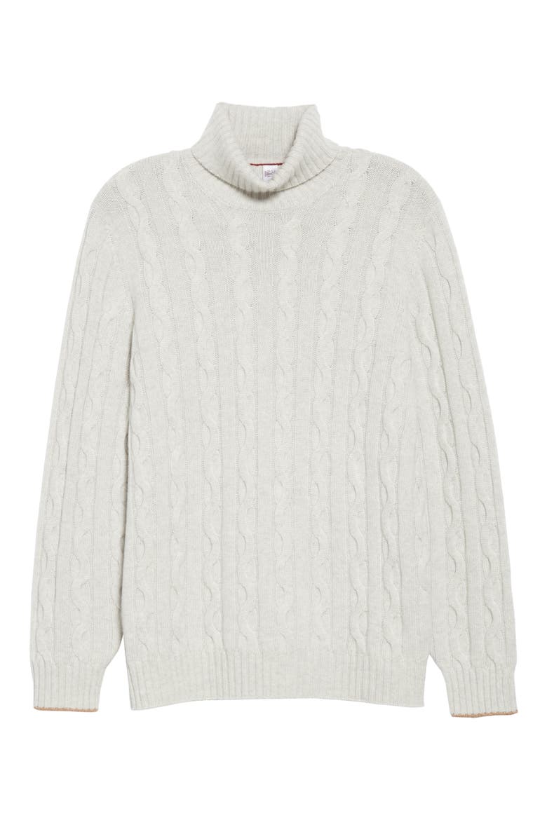 Cable Knit Cashmere Turtleneck Sweater, Alternate, color, FOG