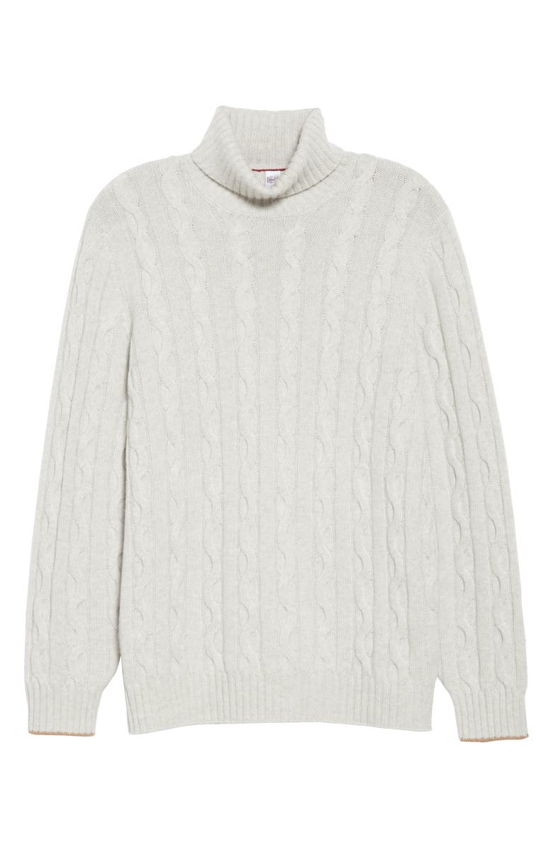 Brunello Cucinelli Cable Knit Cashmere Turtleneck Sweater, Alternate, color, 
