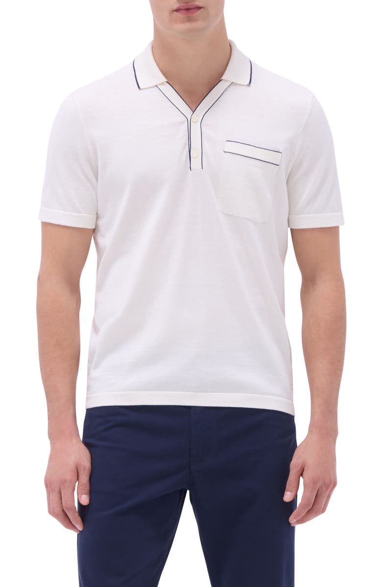 Bugatchi Tipped Cotton & Silk Pocket Polo Sweater, Main, color, 