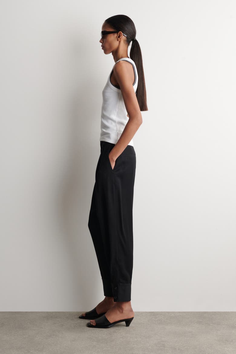 Pleated Twill Balloon Trousers, Alternate, color, BLACK