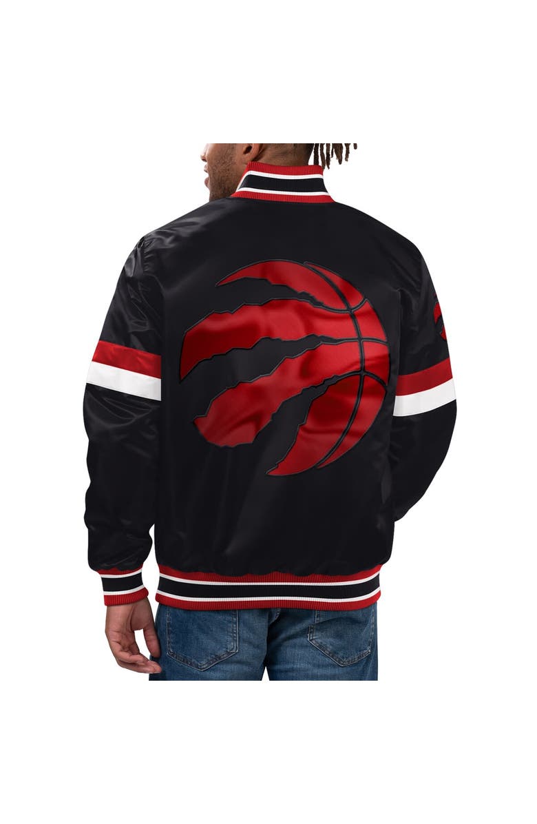 STARTER Men's Starter Black Toronto Raptors Home Game Satin Full-Snap Varsity Jacket, Alternate, color, Black
